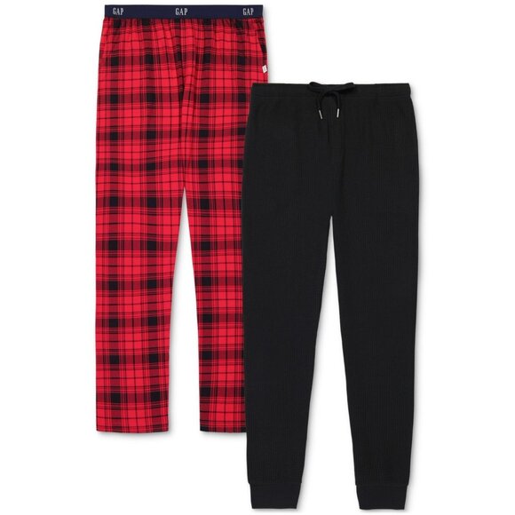 Gap Men's 2 Pack Waffle Knit Thermal Jogger Pajama Pants Black Red Size XL $84 - Picture 2 of 7